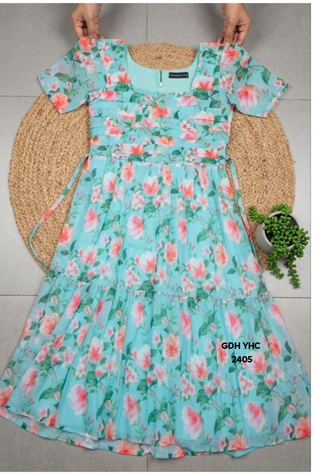 Yellow Floral Printed Gathered Midi Maxi Dress